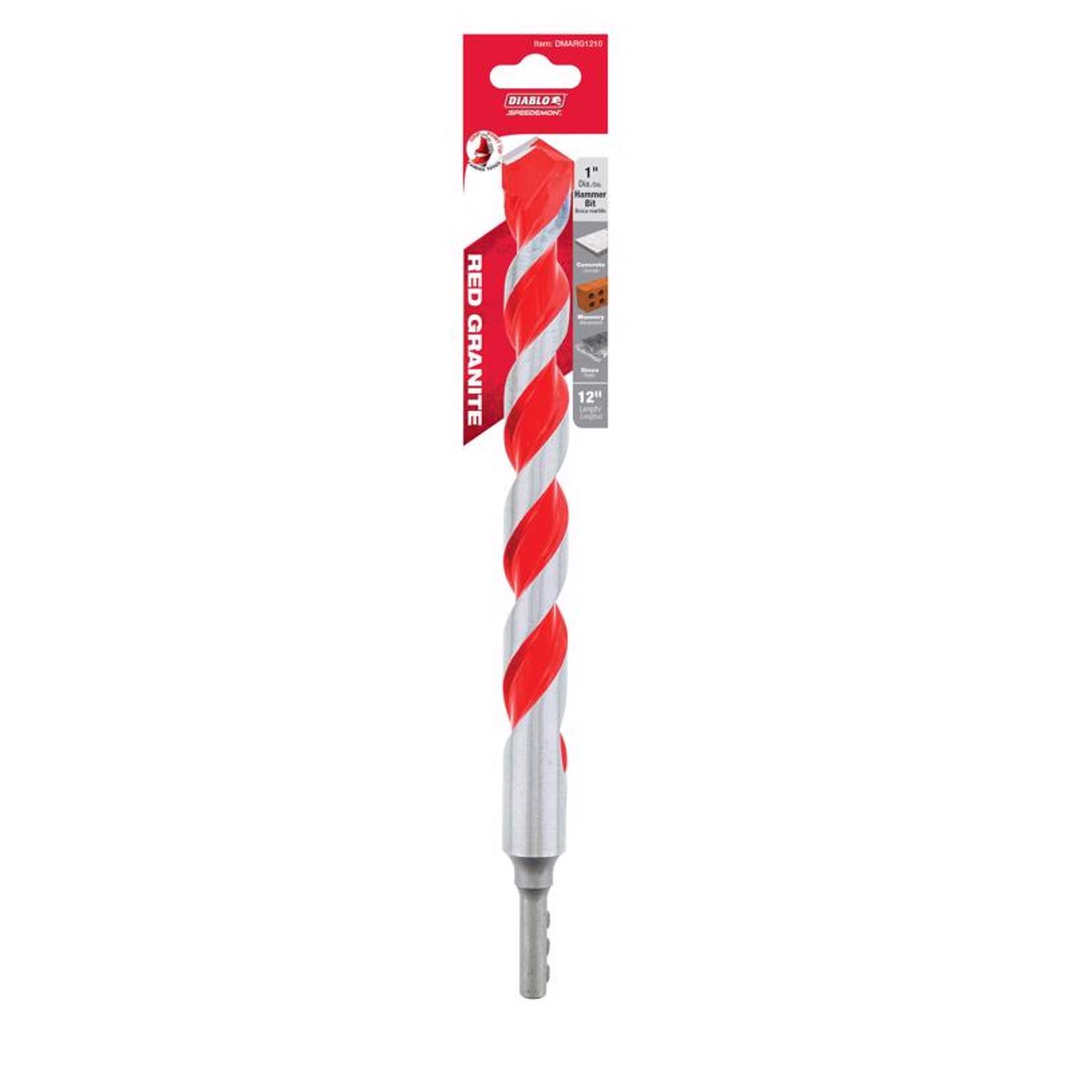 Diablo SPEEDemon 1 in. X 12 in. L Carbide Tipped Red Granite Hammer Drill Bit Round Shank 1 pk
