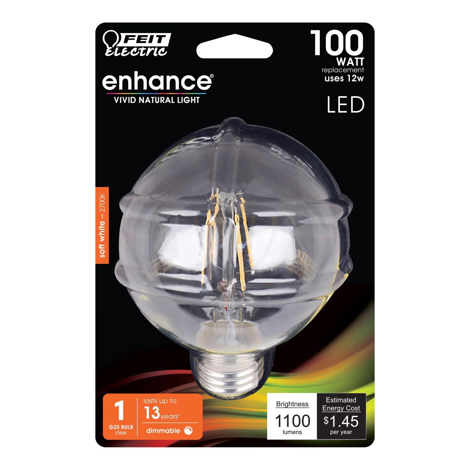Feit G25 E26 (Medium) Filament LED Bulb Soft White 100 Watt Equivalence 1 pk