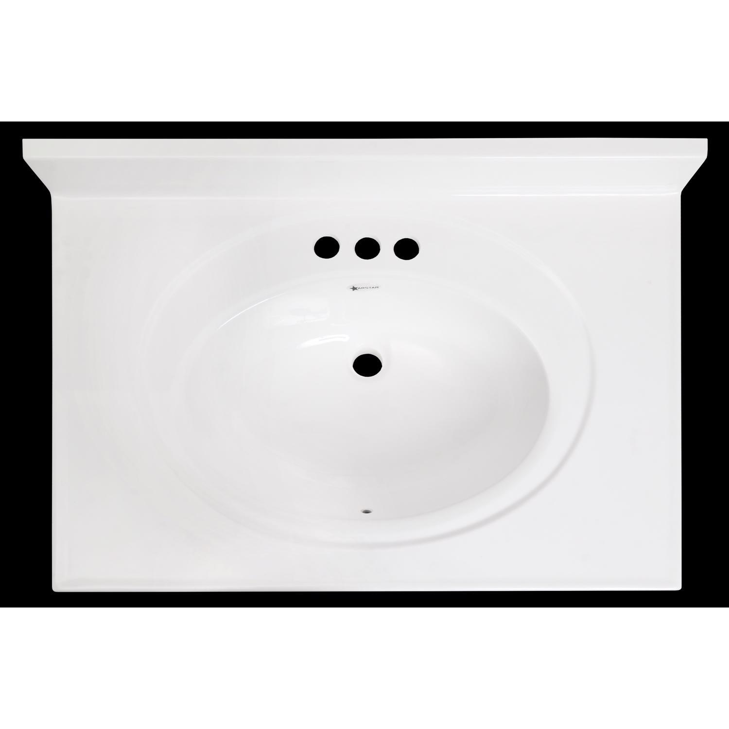 Arstar Standard Cultured Marble Bathroom Sink 31 in. W X 22 in. D White