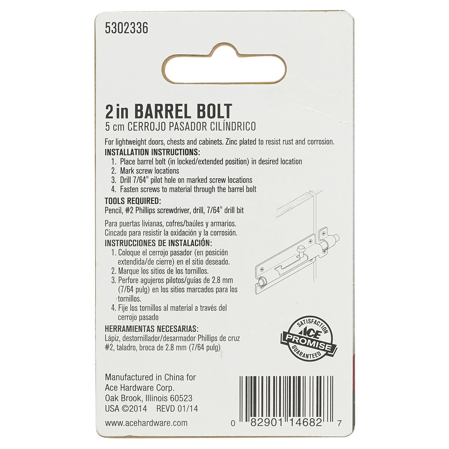 Ace 0.62 in. L Zinc Barrel Bolt 1 pk