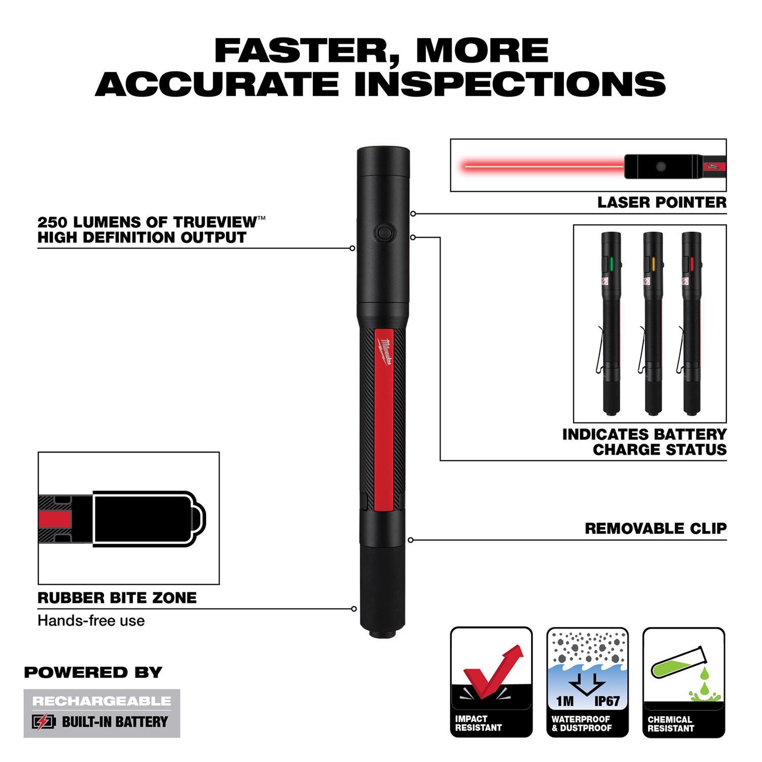 Milwaukee 250 lm Black/Red LED Rechargeable Pen Light