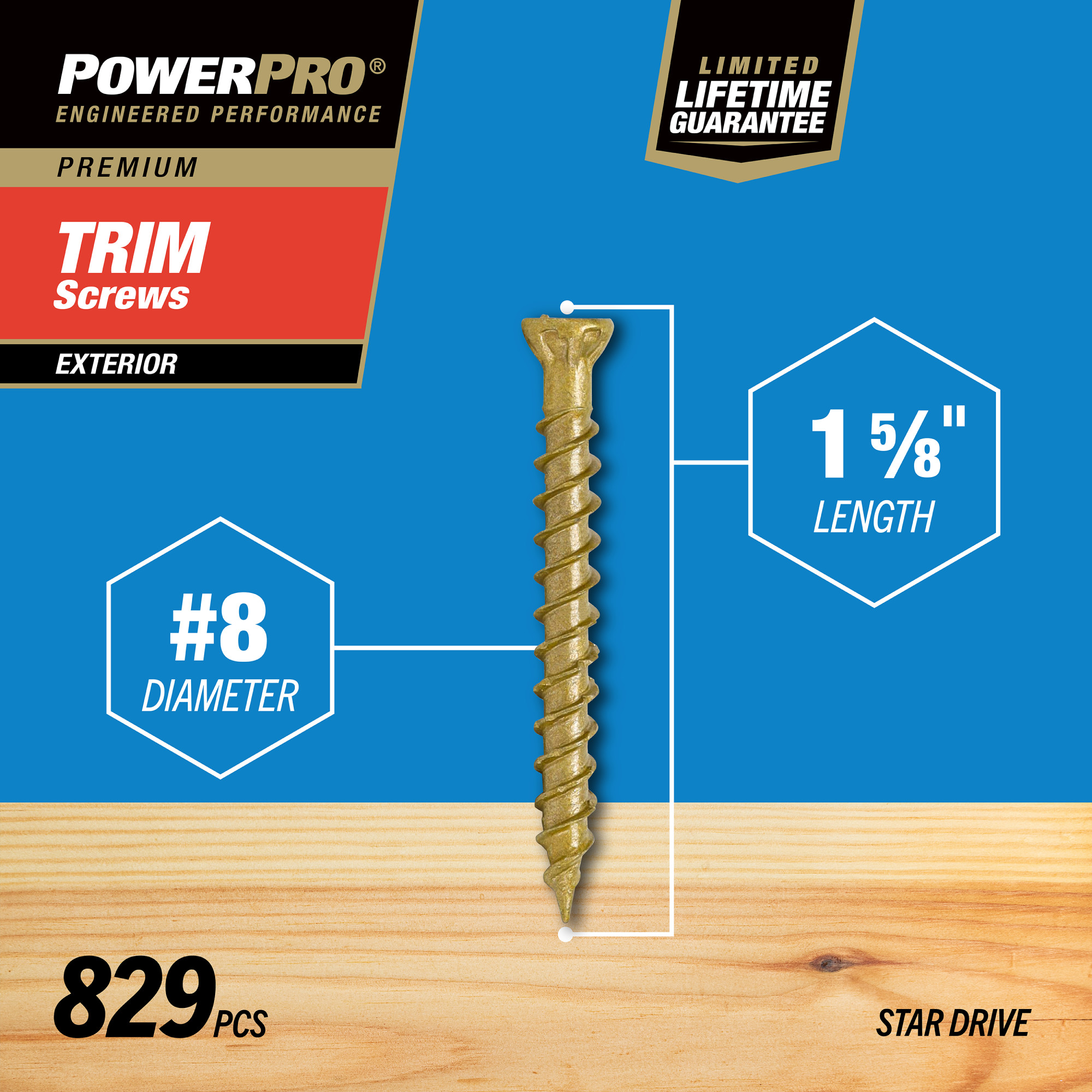 Power Pro® Premium Bronze Exterior Trim Screws (#8 x 1-5/8 in.) - 829 pc