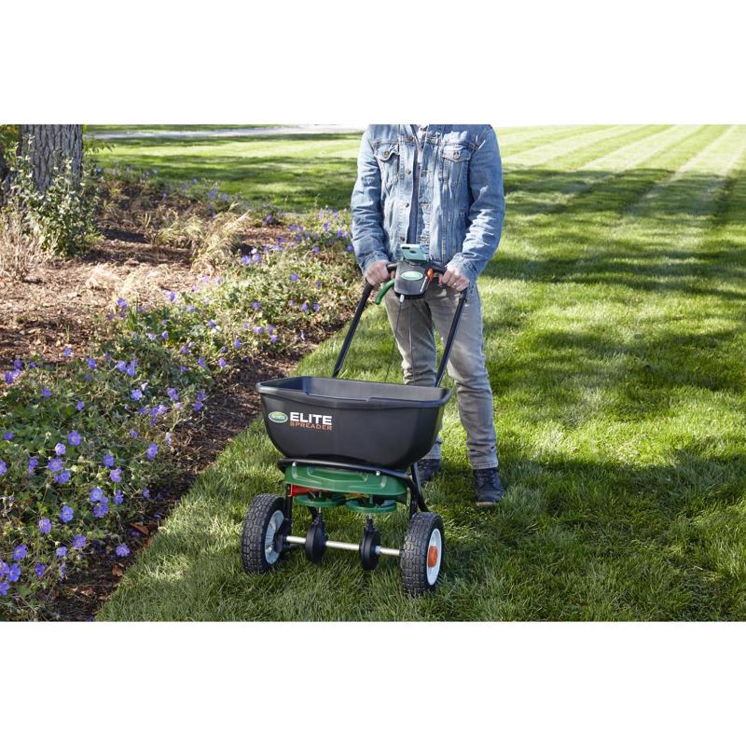 Scotts Elite 72 in. W Broadcast Push Spreader For Fertilizer/Ice Melt/Seed 30 lb