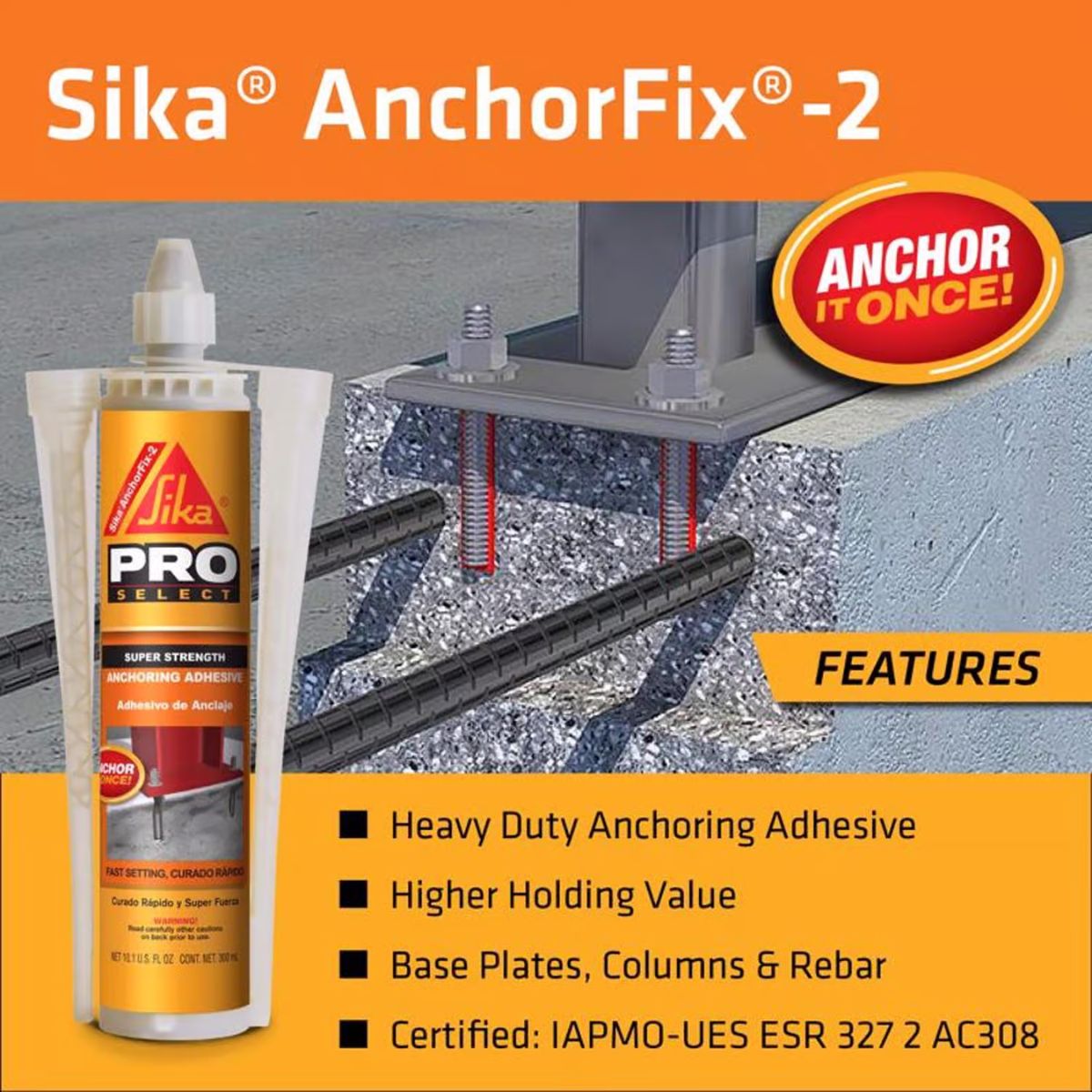 Sika Pro Select Super Strength Gray Anchoring Adhesive 10.1 oz.