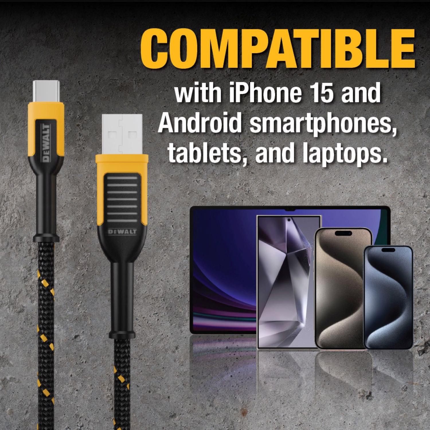 DeWalt USB-A to USB-C Cable 10 ft. Black/Yellow
