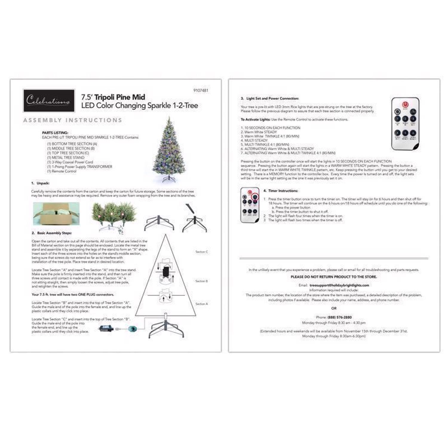 Holiday Bright Lights 1-2 Tree 7-1/2 ft. Full LED 2000 ct Tripoli Pine Sparkle Color Changing Christ