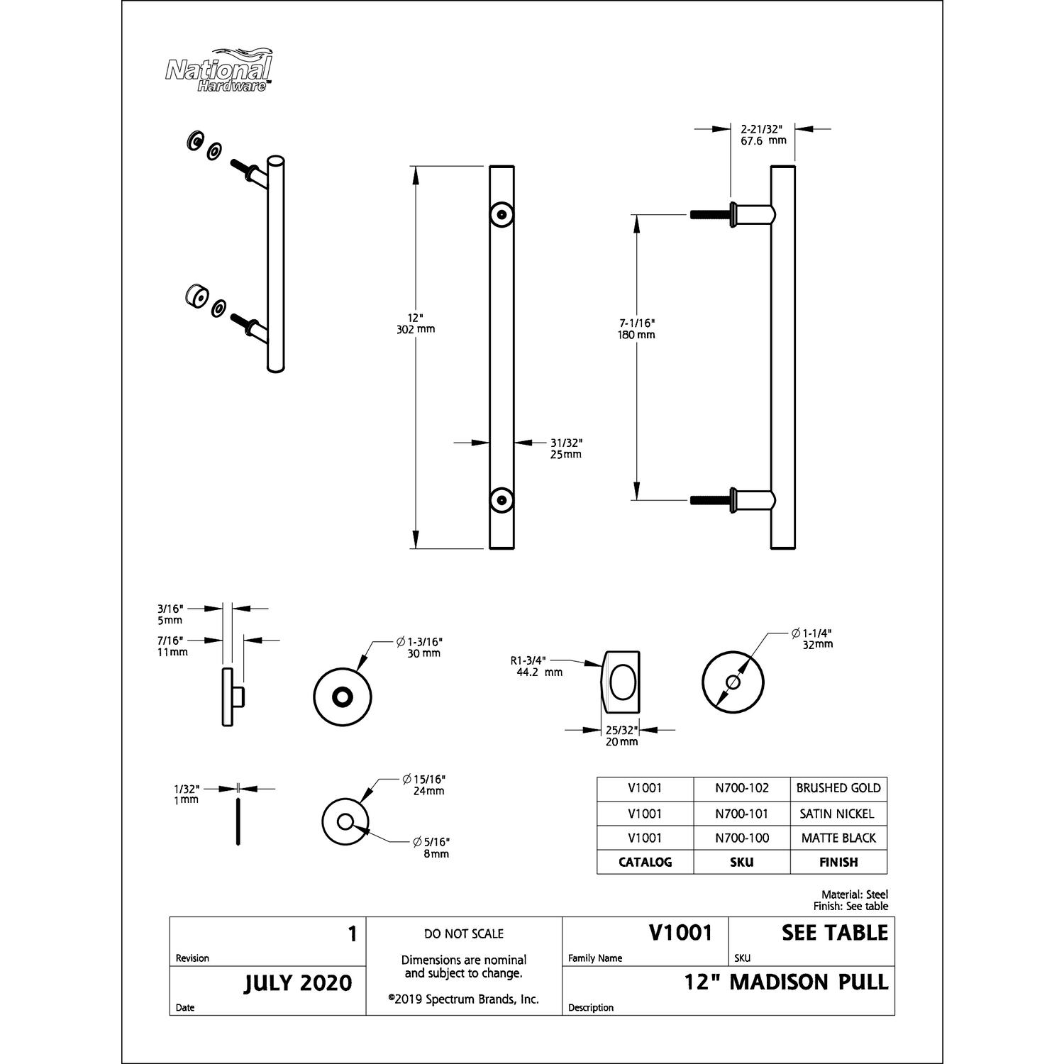 National Hardware Madison 31/32 in. D Satin Nickel Silver Steel Pull Handle 1 pc