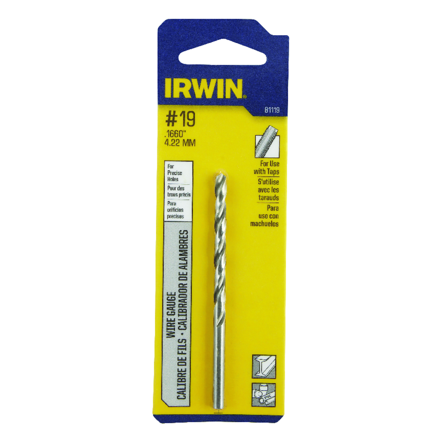 Irwin #19 X 3-1/4 in. L High Speed Steel Jobber Length Wire Gauge Bit 1 pk