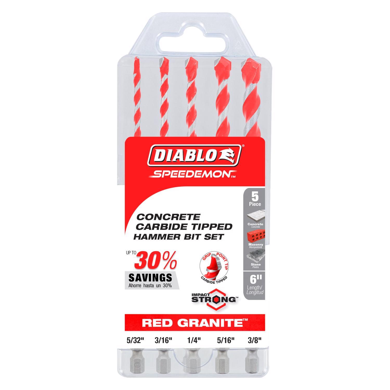 Diablo SPEEDemon Carbide Tipped Red Granite Hammer Bit Set Hex Shank 5 pc
