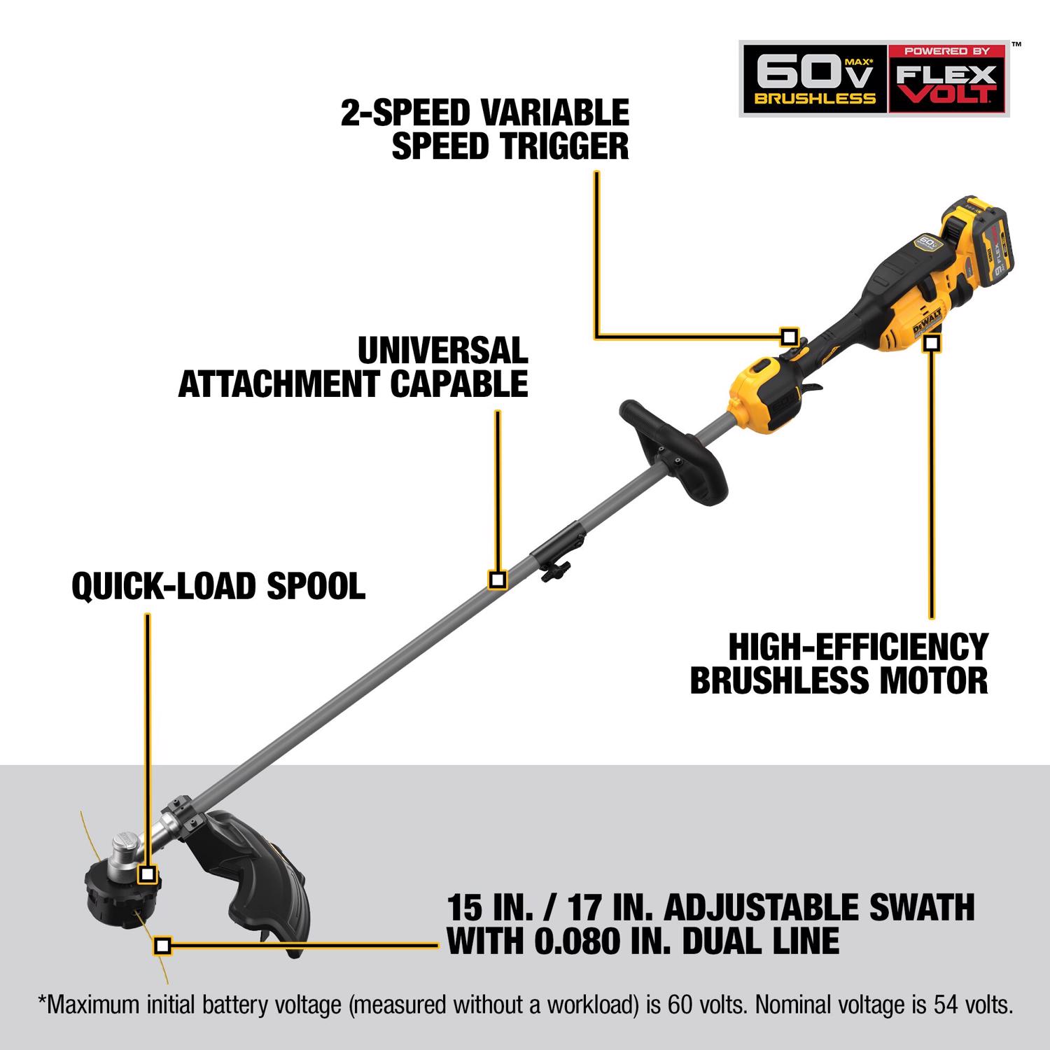 DeWalt 60V MAX 17 in. 60 V Battery String Trimmer Kit (Battery & Charger)