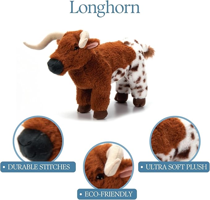 The Petting Zoo Longhorn Stuffed Animal Plushie, Gifts for Kids, Wild Onez Wildlife Animals, Longhorn Plush Toy 12 in.