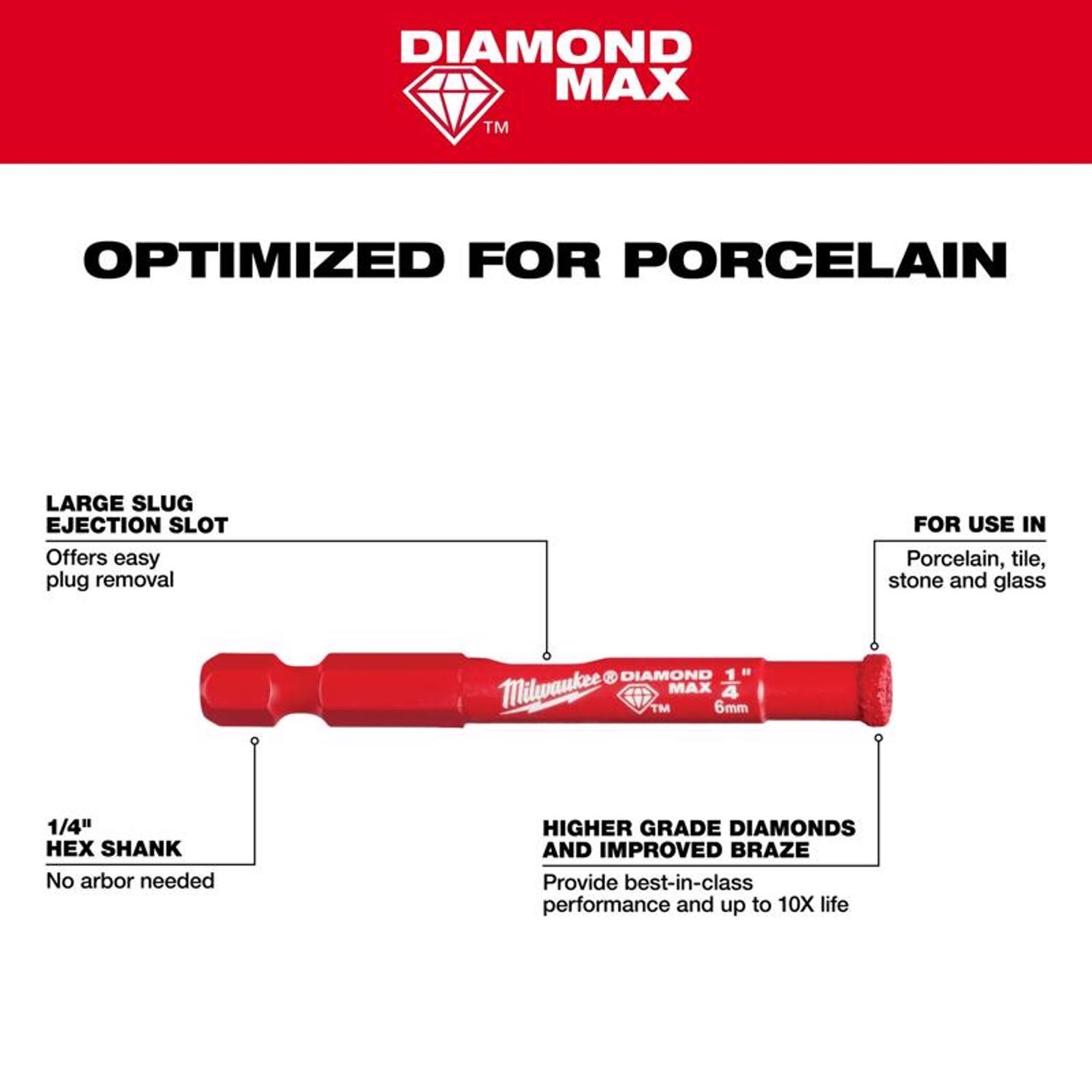 Milwaukee Diamond Max 3/16 in. Diamond Grit Glass, Porcelain, Tile, and Stone Hole Saw 1 pc