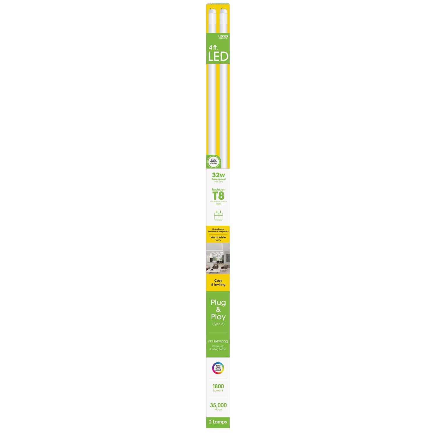 Feit Plug & Play T8 Warm White 47.8 in. G13 Linear LED Bulb 32 Watt Equivalence 2 pk