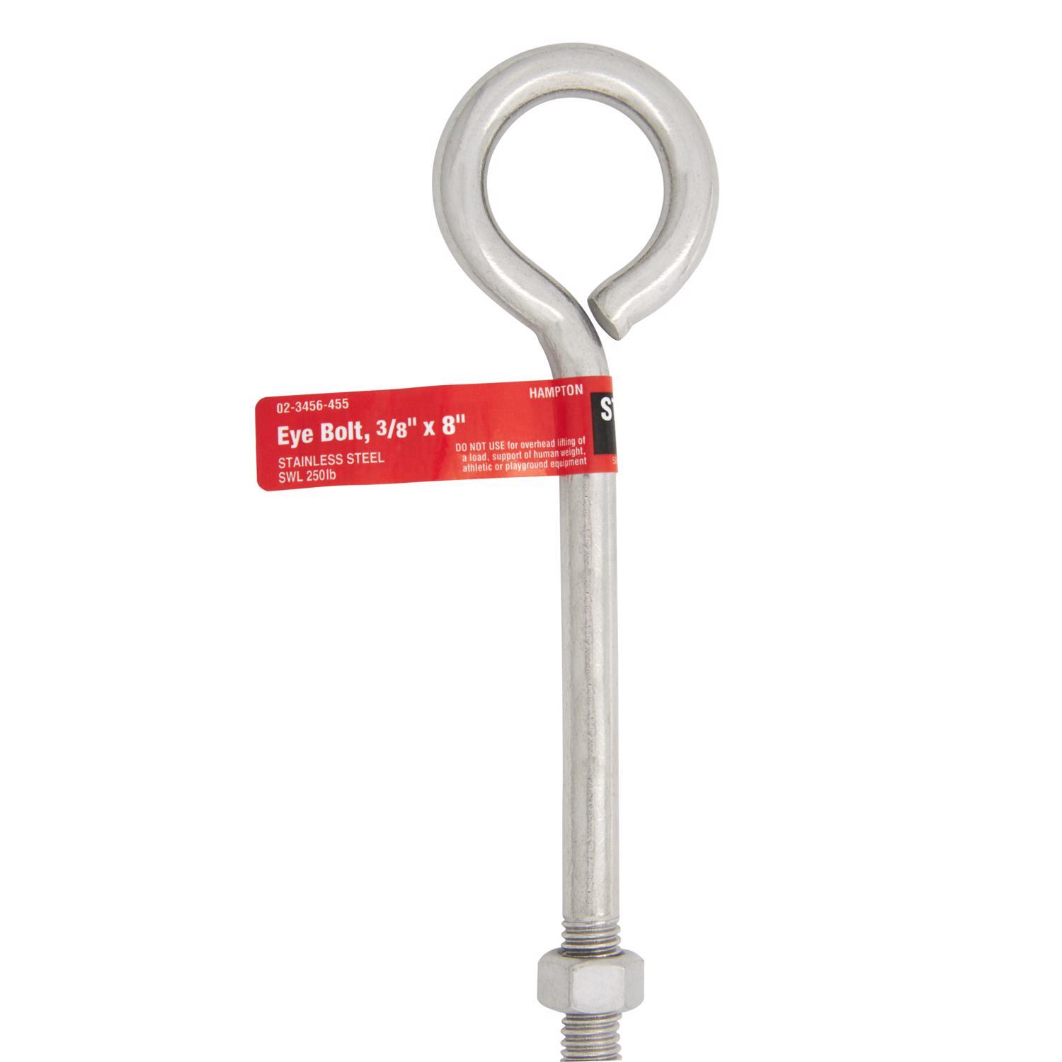 Hampton 3/8 in. X 8 in. L Stainless Stainless Steel Eyebolt Nut Included