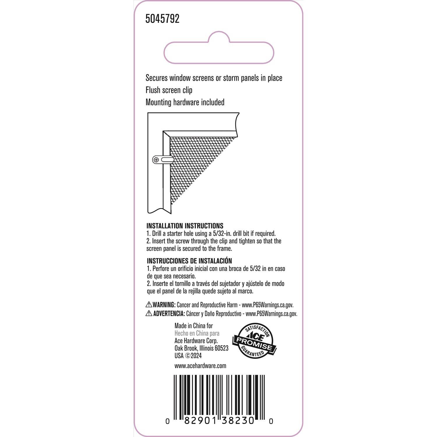 Ace Silver Die Cast Flush Screen Clip 4 pk