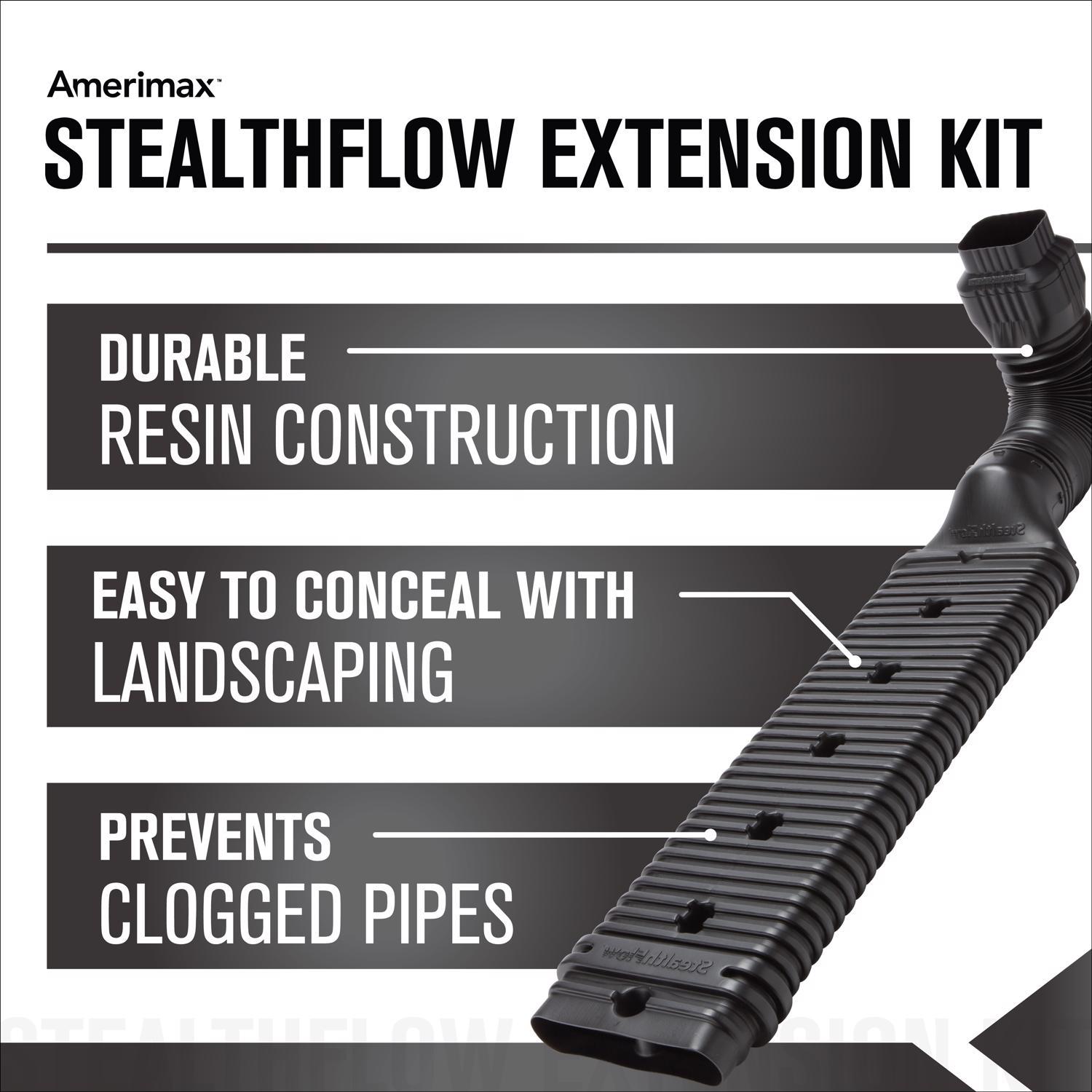 Amerimax StealthFlow 4.75 in. H X 7.25 in. W X 43 in. L Black Vinyl K Downspout Extension