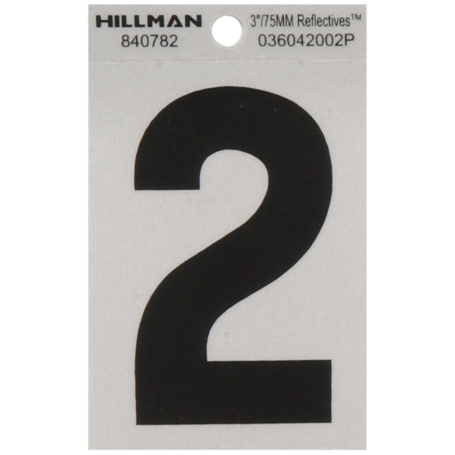 HILLMAN 3 in. Reflective Black Vinyl Self-Adhesive Number 2 1 pc