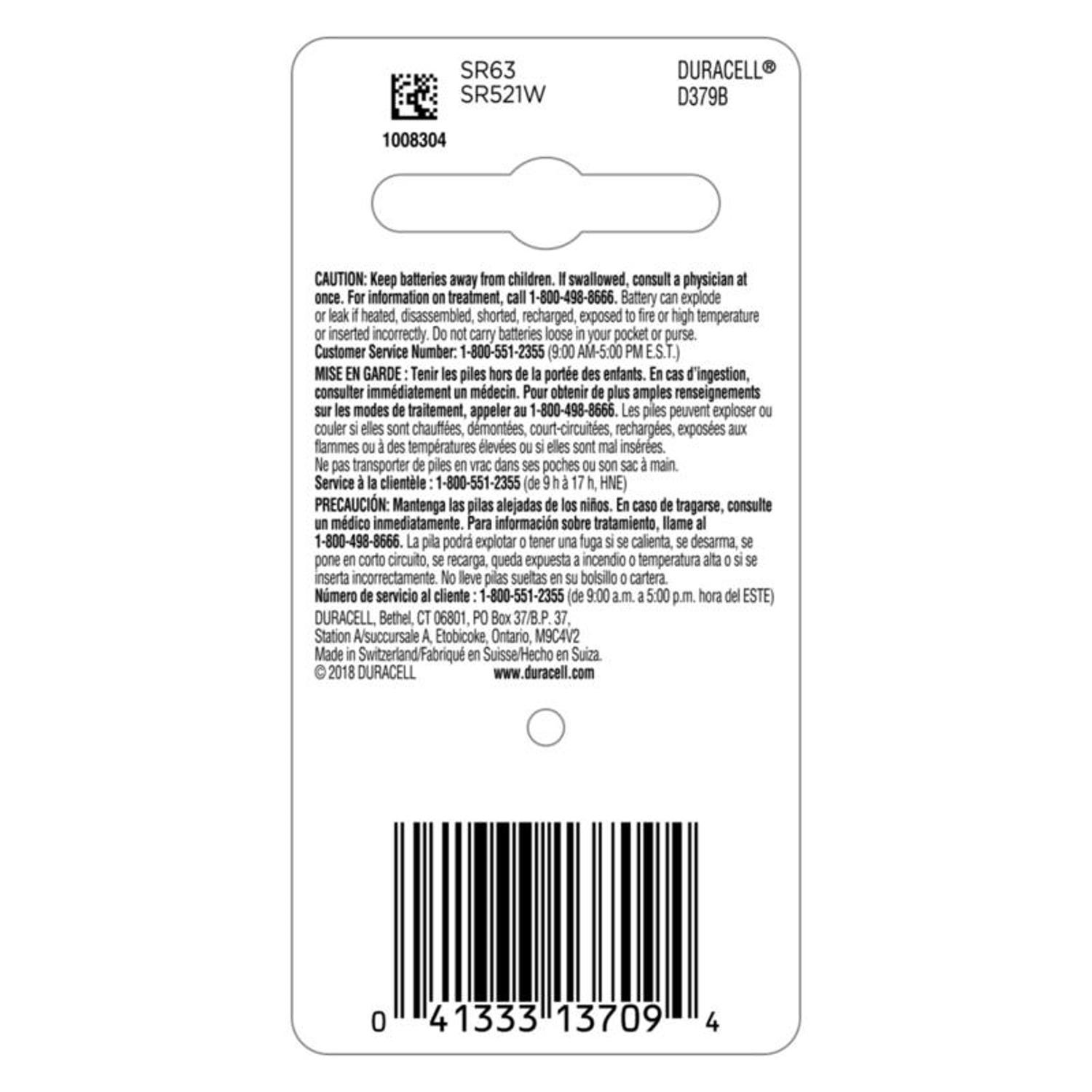 Duracell Silver Oxide 379 1.5 V 16 mAh Electronic/Watch Battery 1 pk