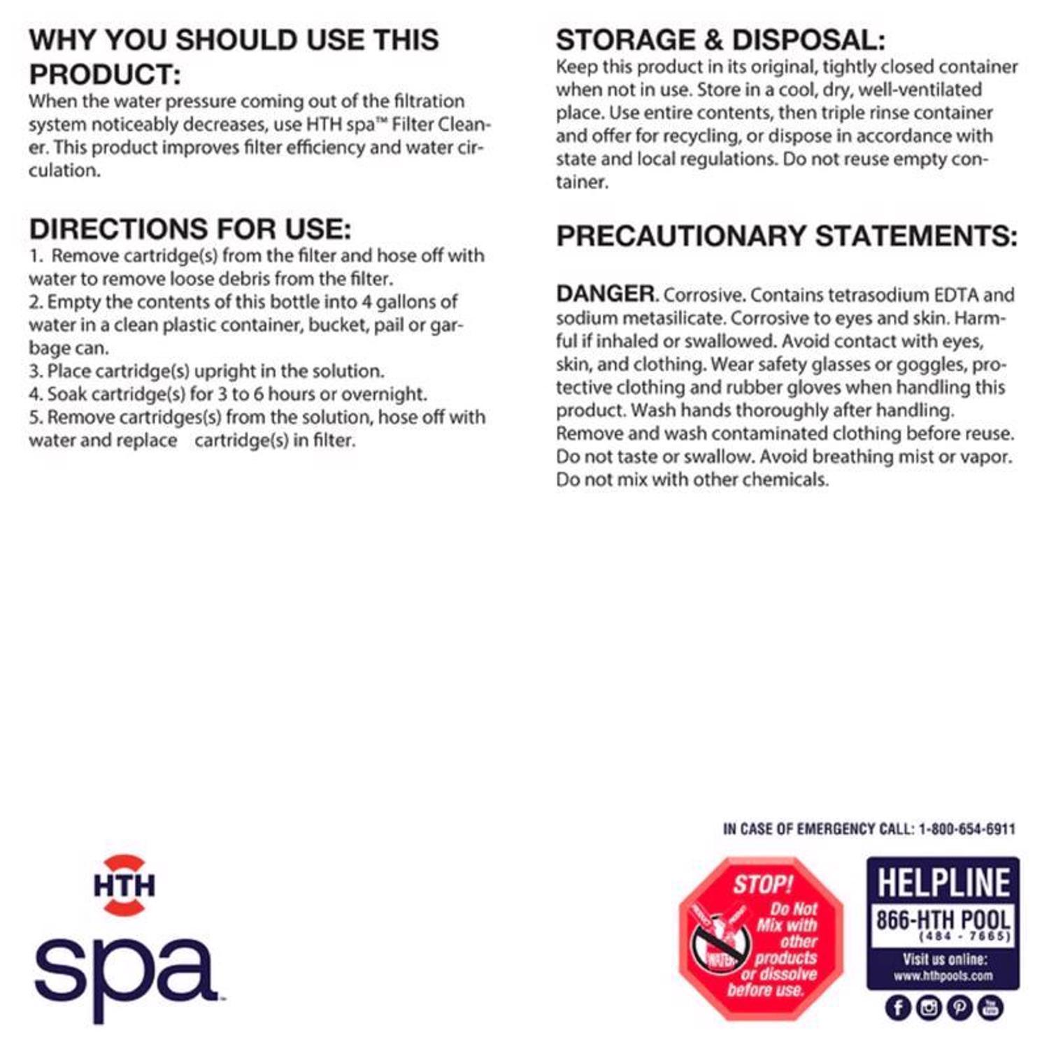 HTH Spa Liquid Filter Cleaner 16 oz