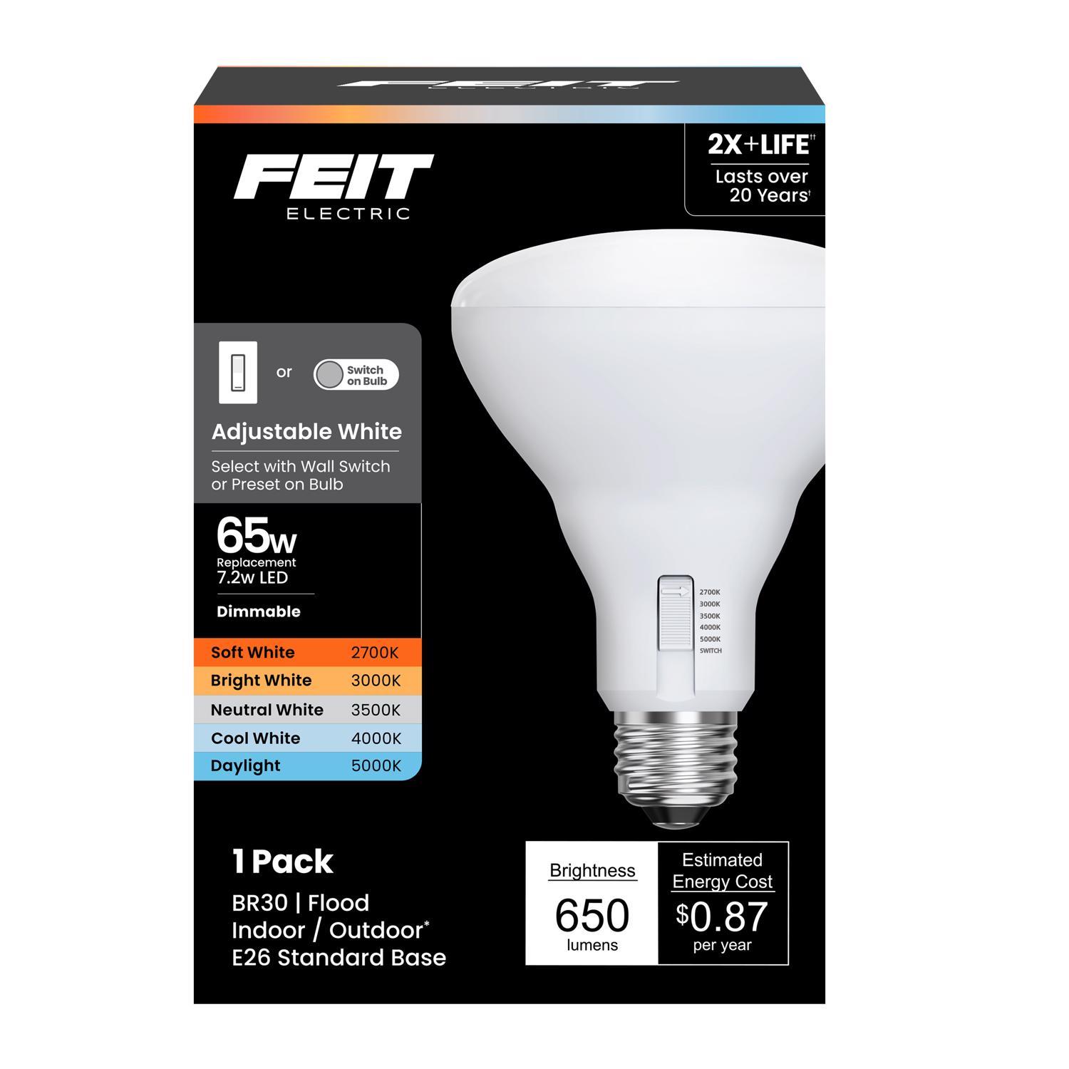 Feit BR30 E26 (Medium) LED Bulb Adjustable White 65 Watt Equivalence 1 Pack