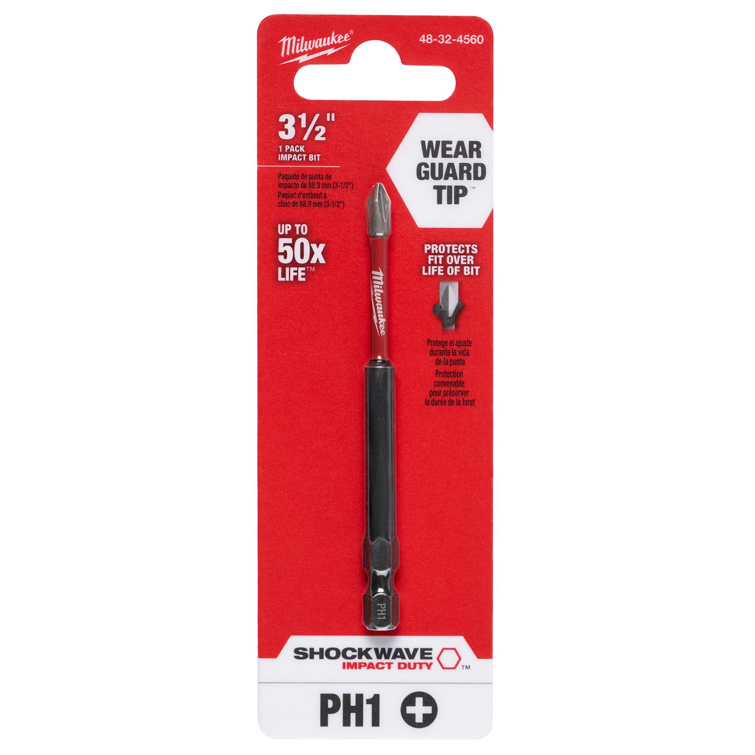 Milwaukee Shockwave Phillips #1 X 3-1/2 in. L Impact Power Bit Steel 1 pc