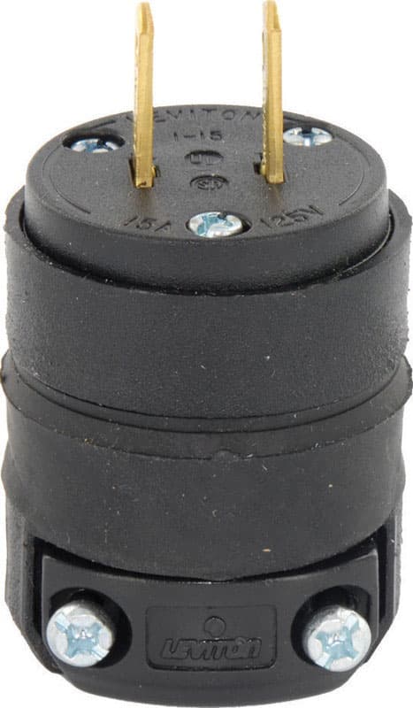Leviton Commercial and Residential Rubber Straight Blade Plug 1-15P 18-12 AWG 2 Pole 2 Wire