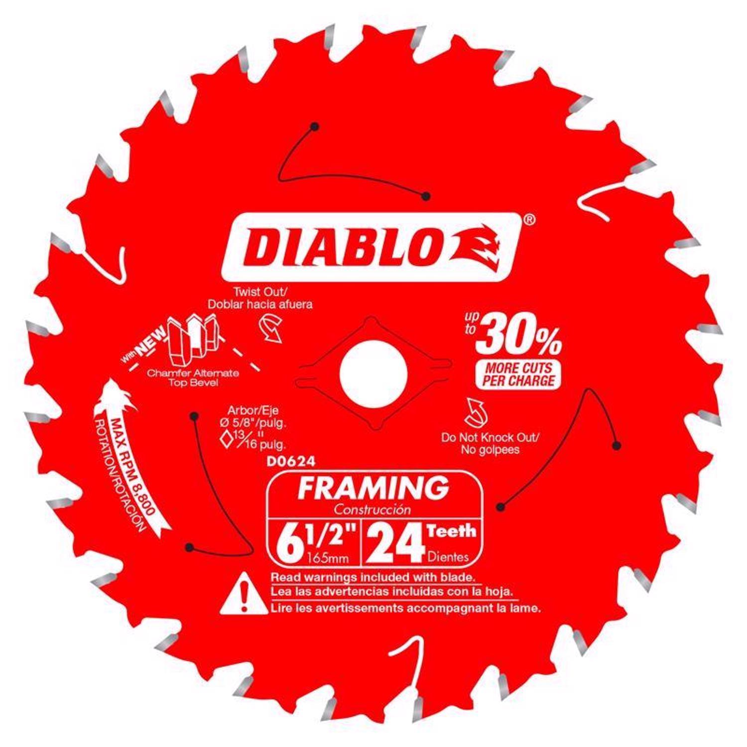 Diablo Tracking Point 6-1/2 in. D X 5/8 in. TiCo Hi-Density Carbide Framing Blade 24 teeth 1 pk