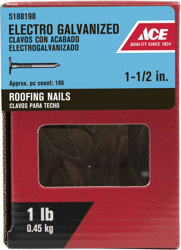 Ace Large 1-1/2 in. L Roofing Nail Smooth Electro Galvanized Steel 1 lb.