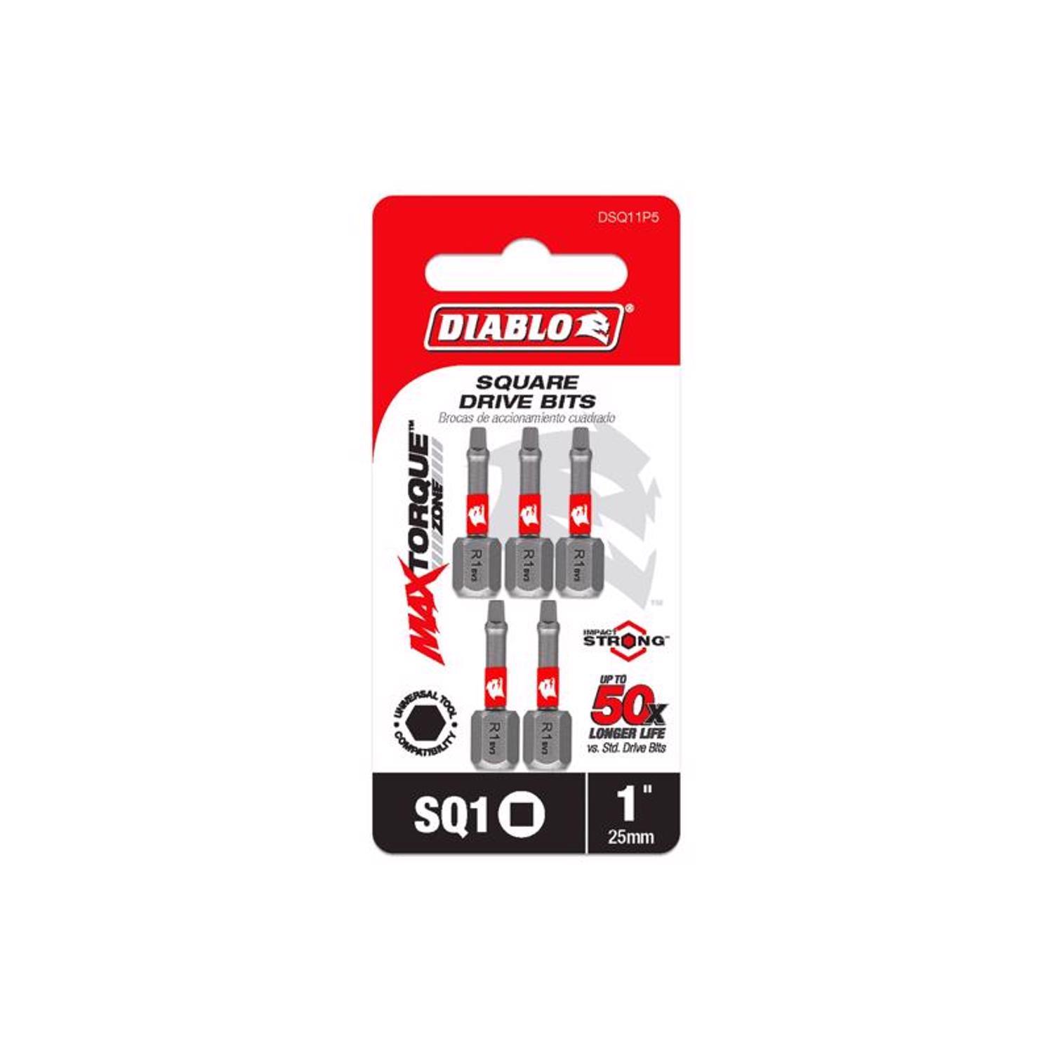 Diablo Square #1 X 1 in. L Driver Bit Black Oxide 5 pk
