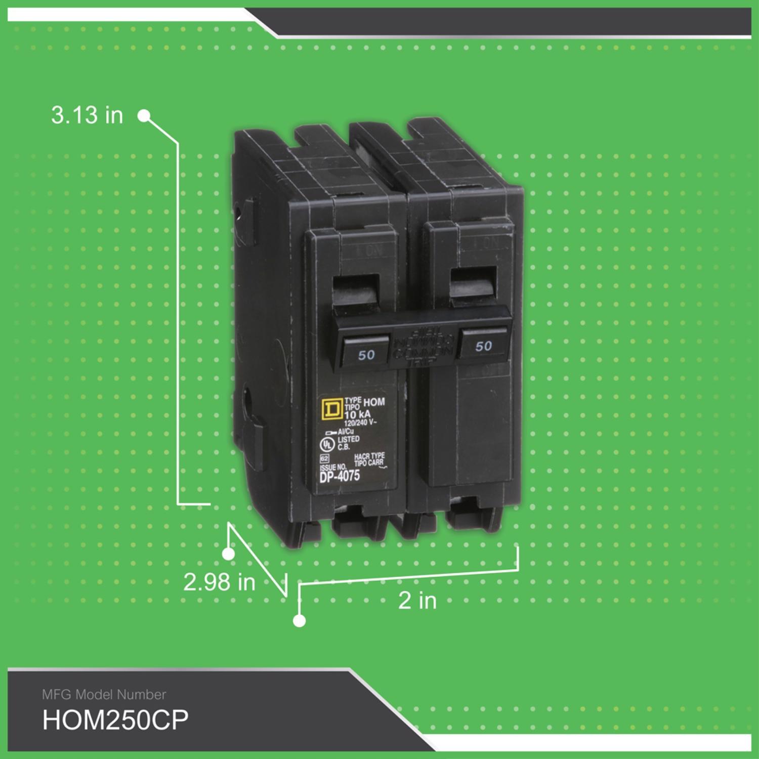 Square D HomeLine 50 amps Plug In 2-Pole Circuit Breaker
