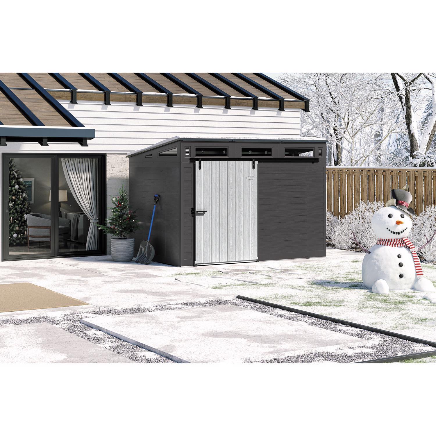 Suncast Modernist Barn Door 10 ft. x 7 ft. Resin Horizontal Barn Storage Shed with Floor Kit