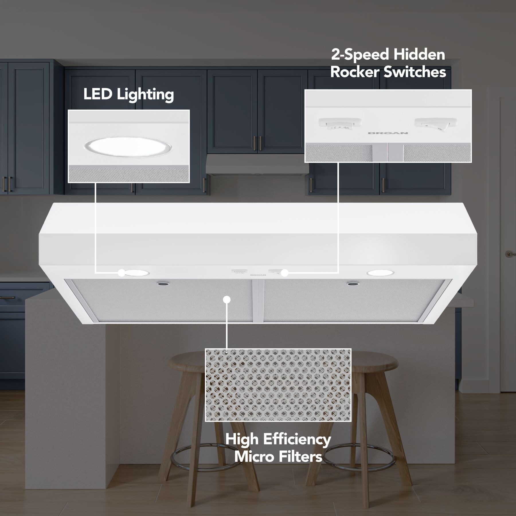 Broan NuTone Glacier 36-in. 350 MAX Blower CFM 1.5 Sones White Range Hood