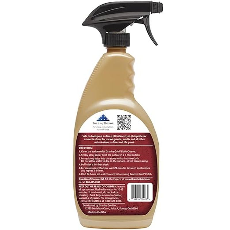 Granite Gold Water-Based Sealer Spray Protection for Granite, Marble, Travertine, Natural Stone Countertops, 24 Fluid Ounces, 1-Pack