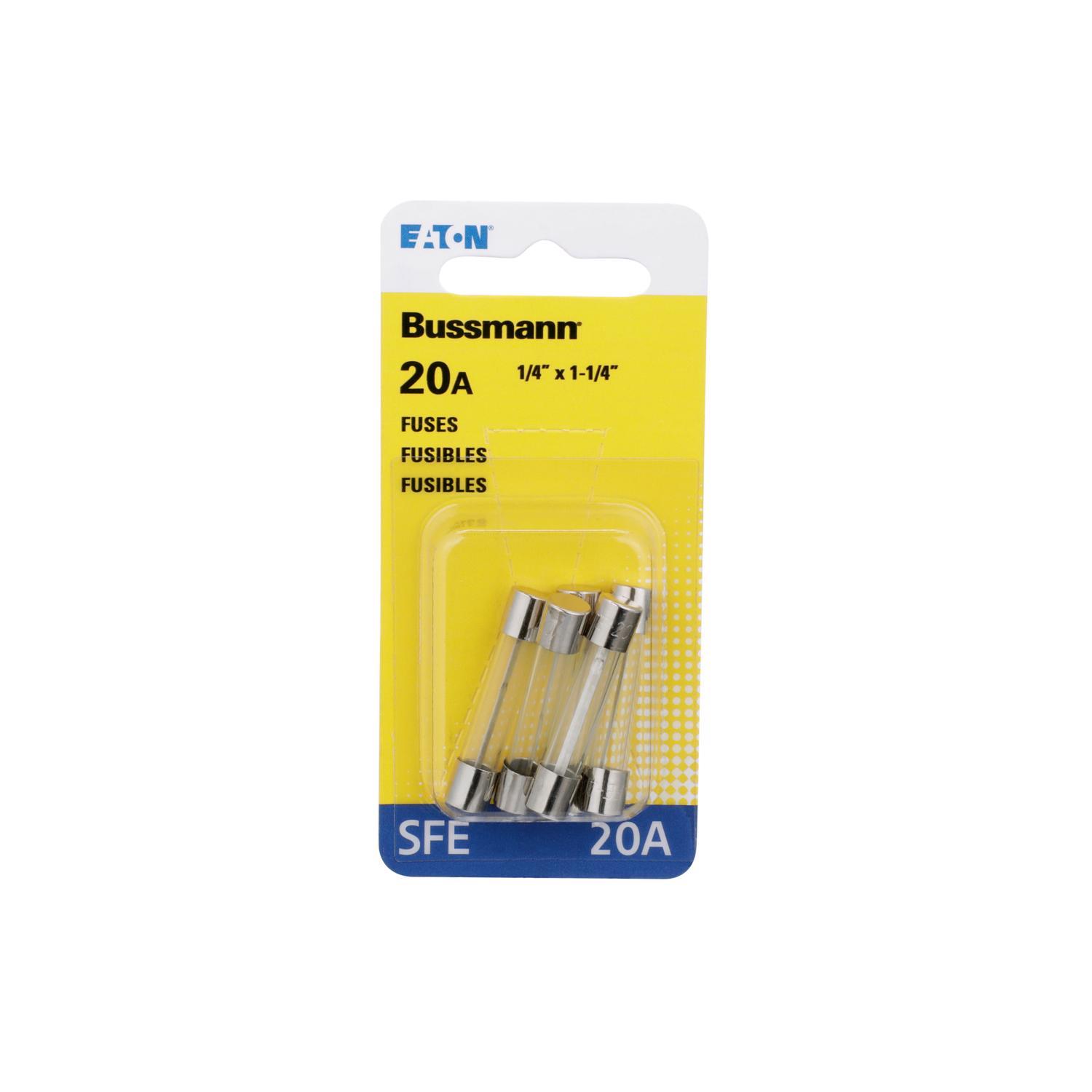 Bussmann 20 amps SFE Clear Glass Tube Fuse 5 pk