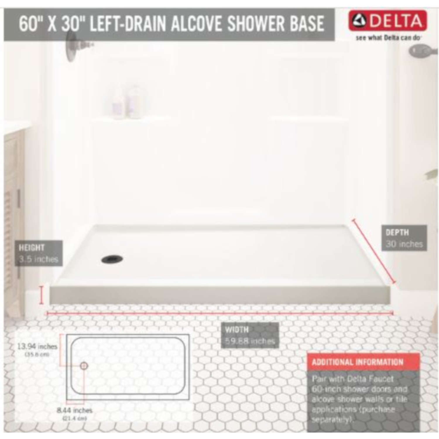 Delta Hycroft 4.5 in. H X 30 in. W X 60 in. L White Shower Base Stine
