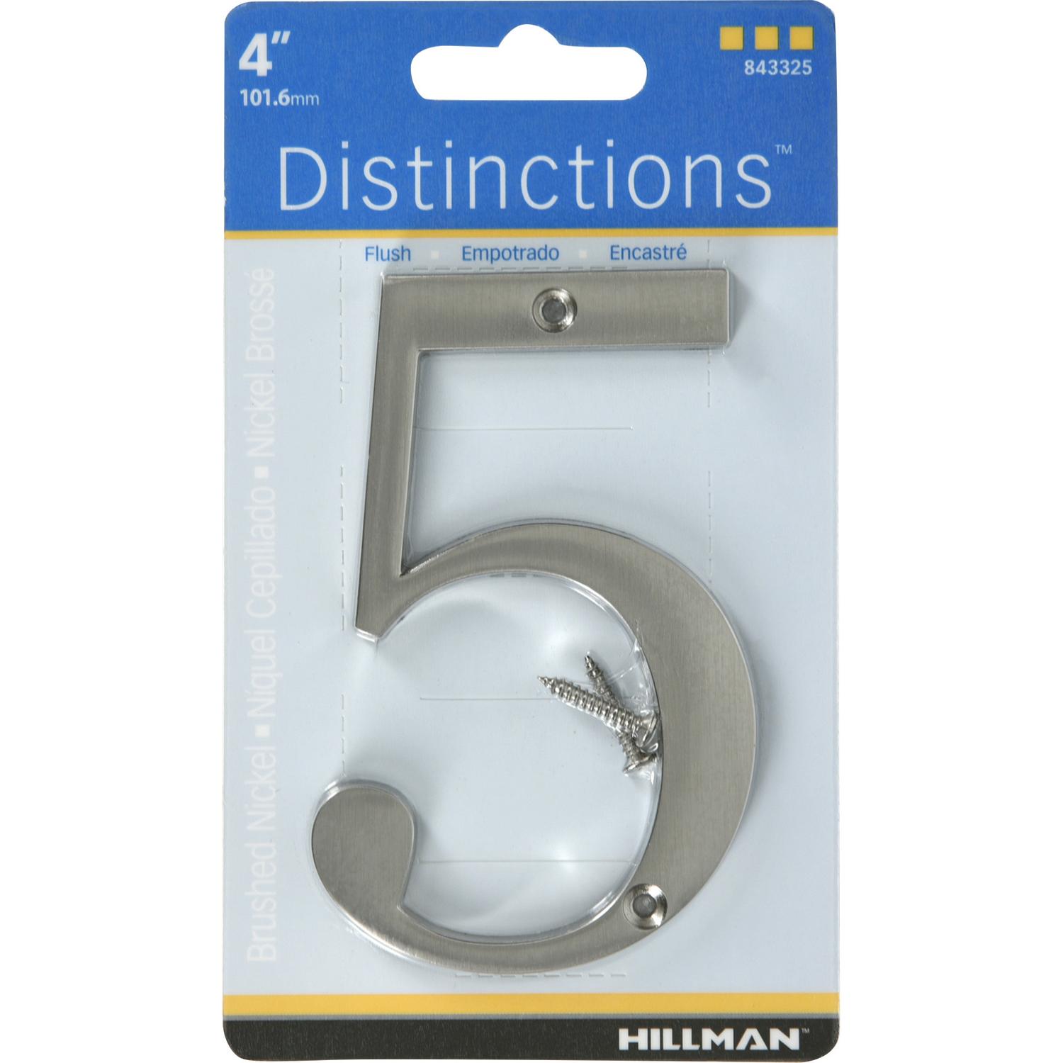 HILLMAN Distinctions 4 in. Silver Zinc Die-Cast Screw-On Number 5 1 pc