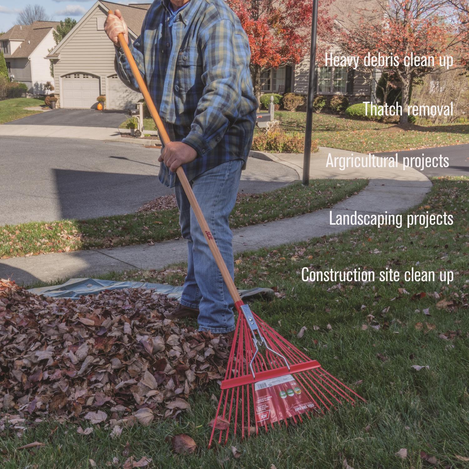 Ace 64.5 in. 22 Tine Steel Rake Wood Handle