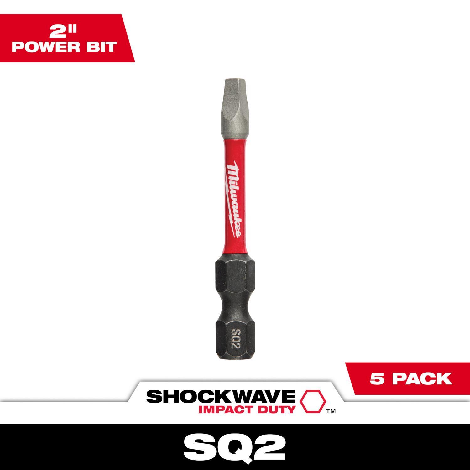 Milwaukee Shockwave Square #2 X 2 in. L Screwdriver Bit Steel 5 pk