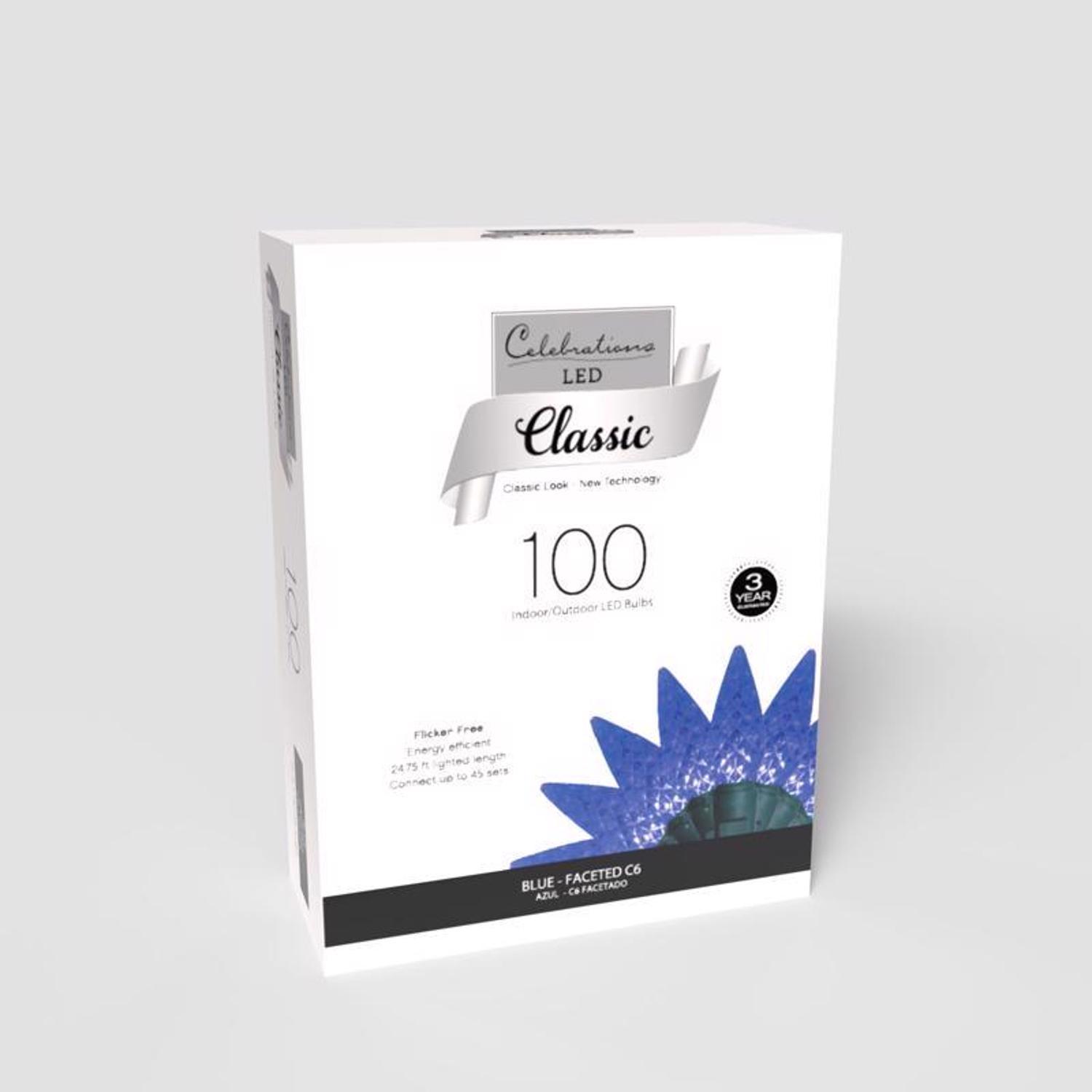 Celebrations Classic LED C6 Blue 100 ct String Christmas Lights 24.75 ft.