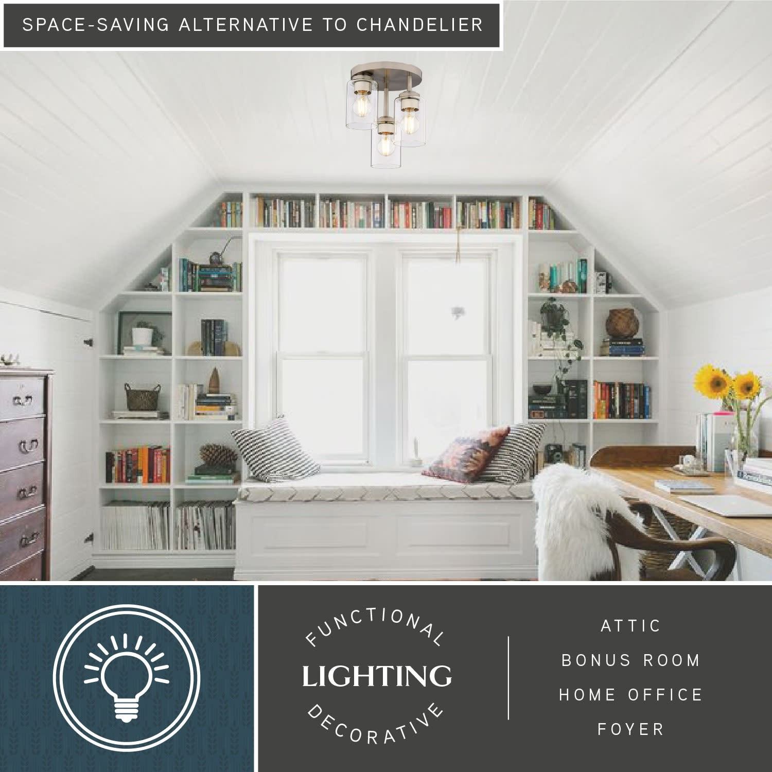 Vaxcel Lighting C0327 Park Ridge 3 Light 11 in.W Semi-Flush Ceiling - Nickel