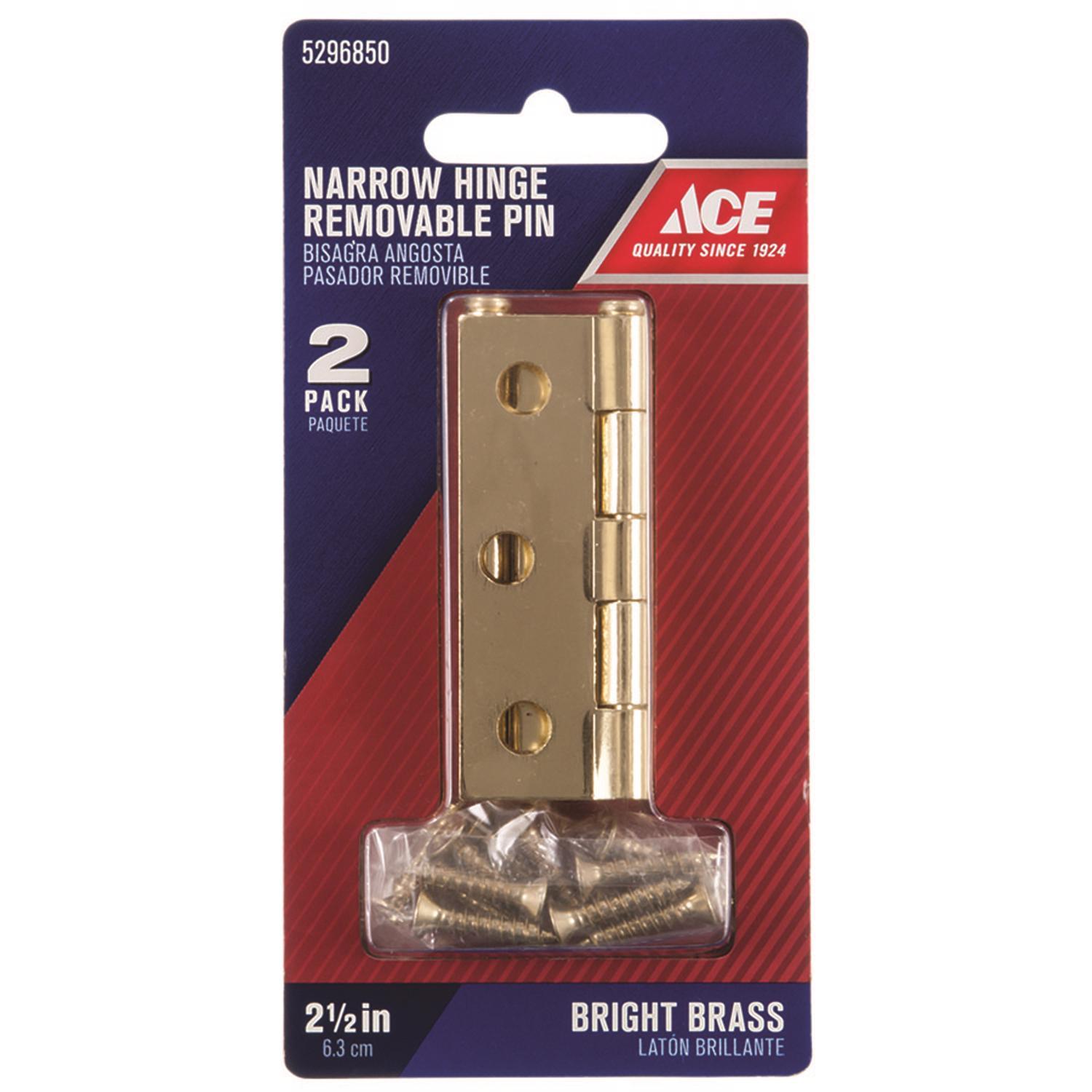 Ace 2.75 in. W X 2-1/2 in. L Bright Brass Gold Brass Narrow Hinge 2 pk