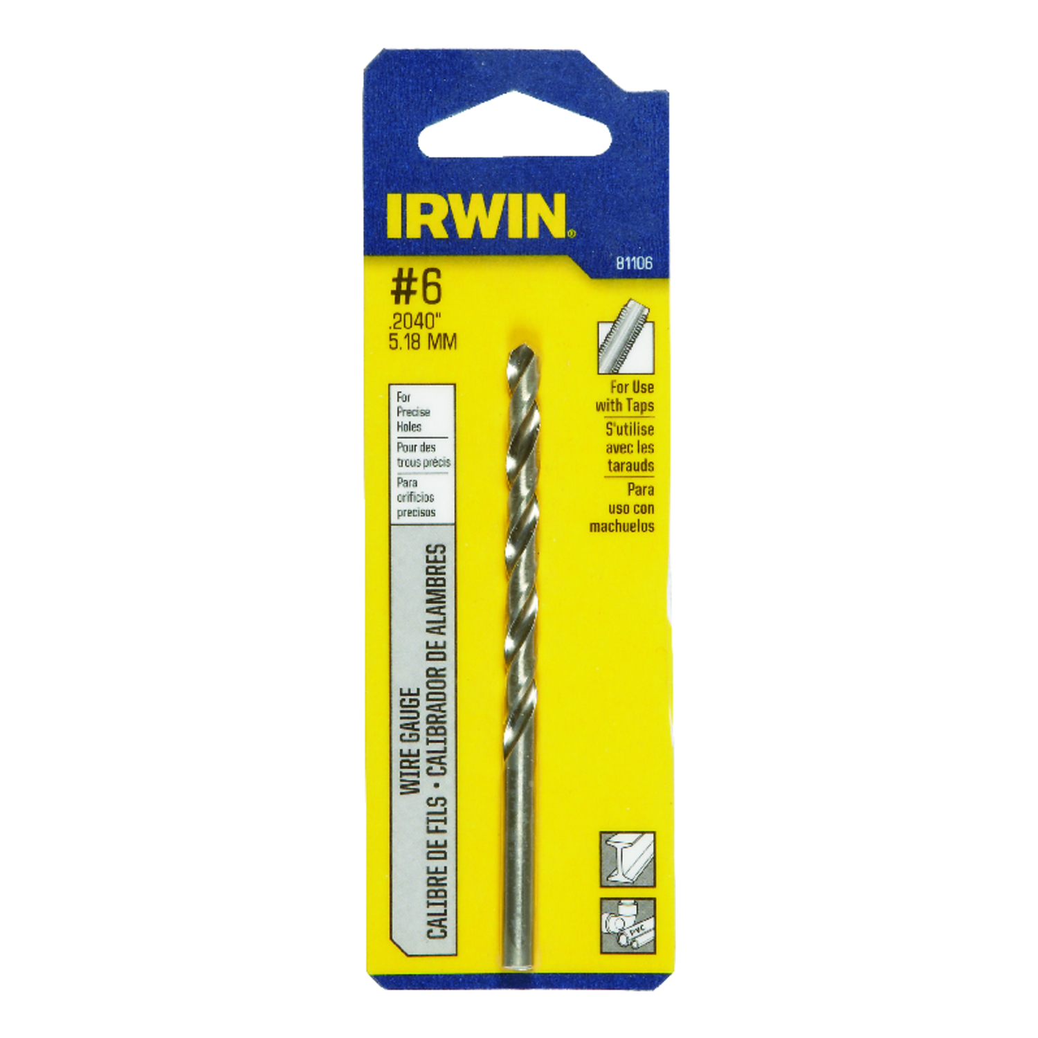 Irwin #6 X 3-3/4 in. L High Speed Steel Wire Gauge Bit 1 pc