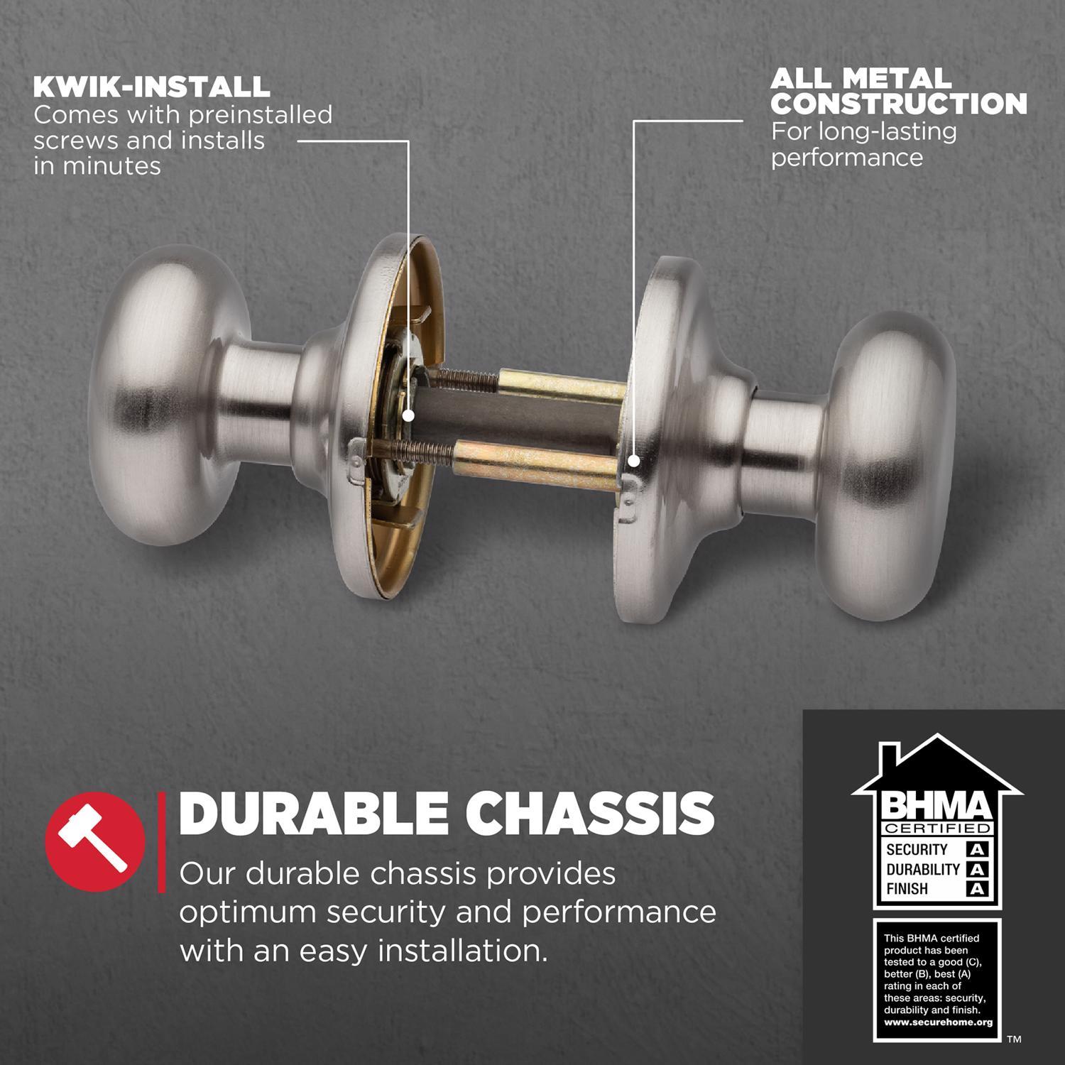 Kwikset Juno Satin Nickel Passage Door Knob 1-3/4 in.