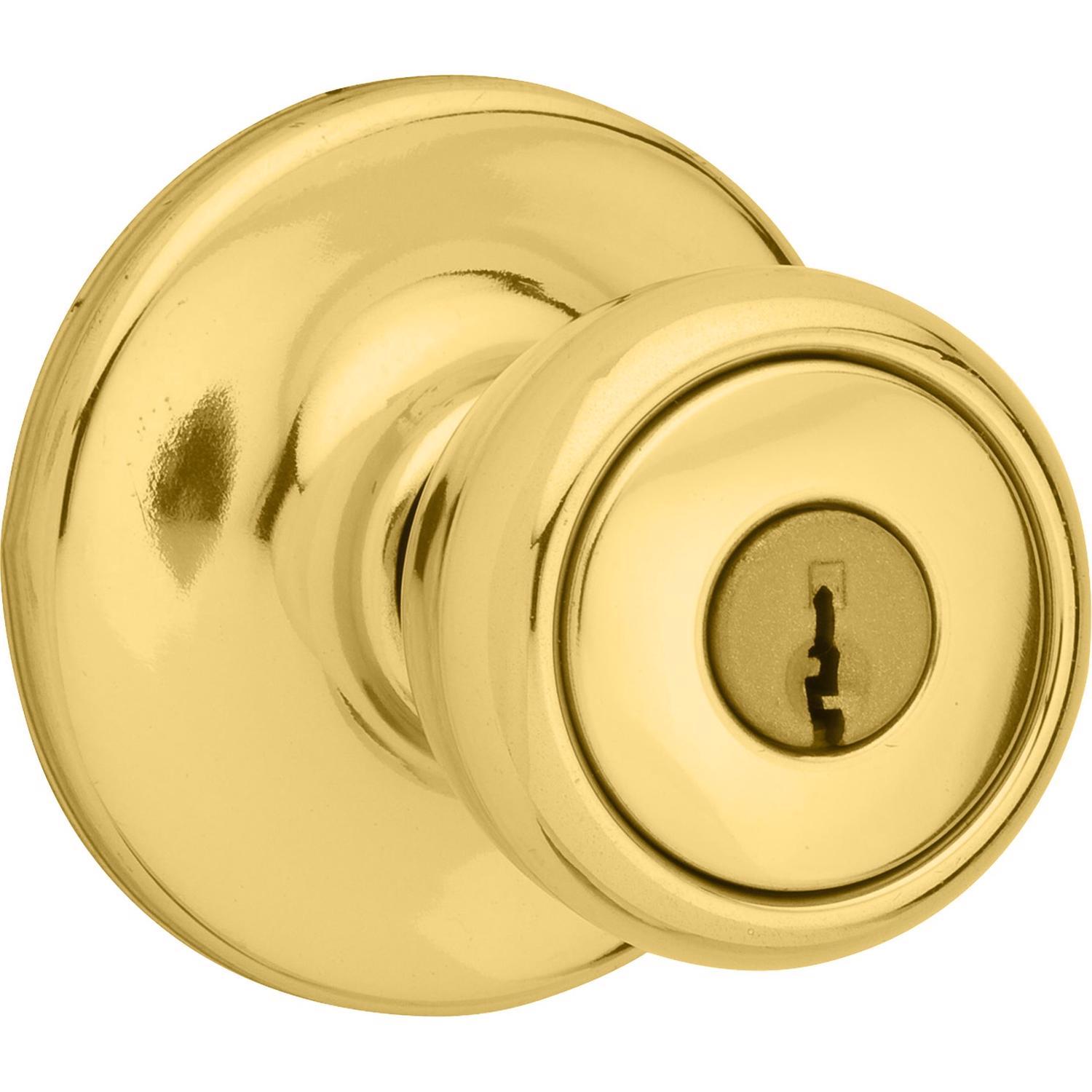Kwikset Mobile Home Polished Brass Entry Door Knob 1-3/4 in.