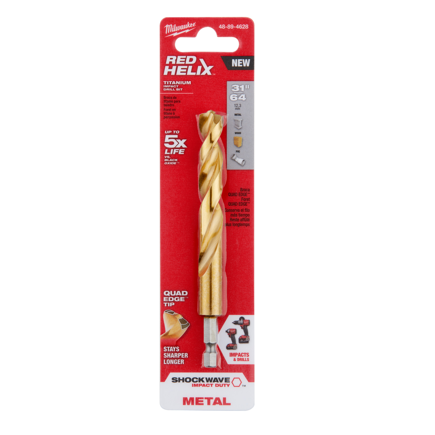 Milwaukee Shockwave 31/64 in. Titanium Red Helix Drill Bit 1 pc
