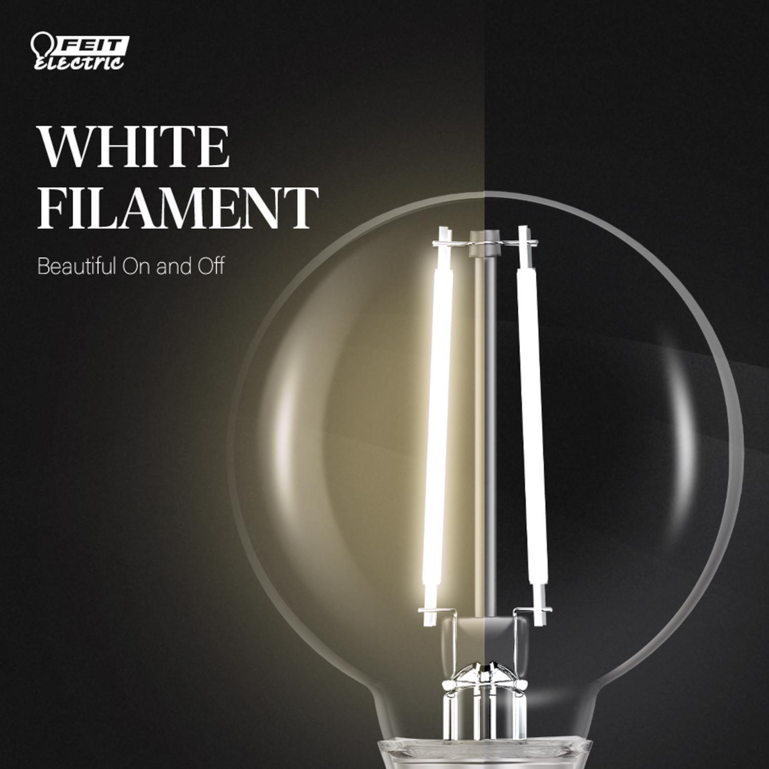 Feit White Filament G25 E26 (Medium) Filament LED Bulb Soft White 60 Watt Equivalence 3 pk