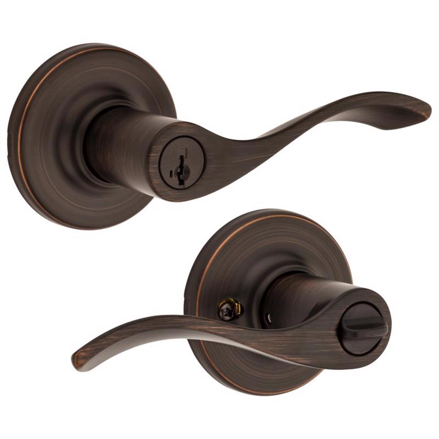 Kwikset SmartKey Security Wave Venetian Bronze Entry Door Knob KW1 1-3/4 in.