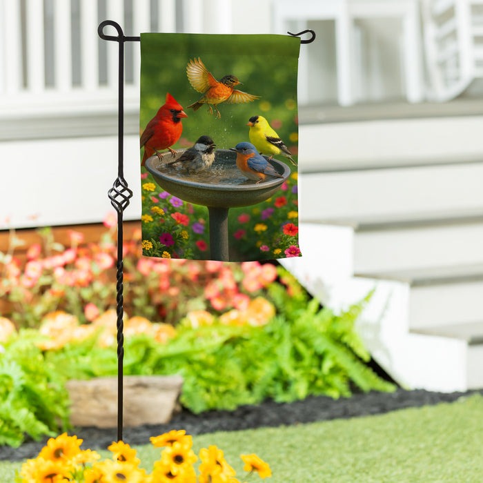 Evergreen Bathing Birds Suede Garden Flag