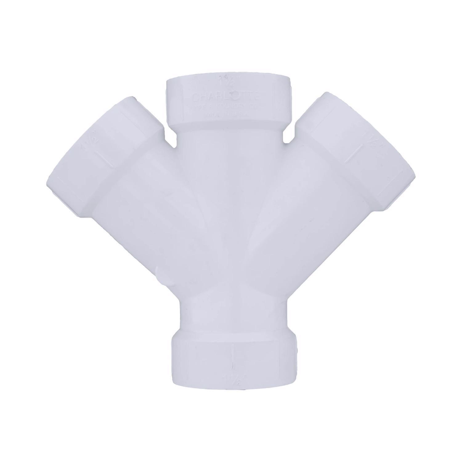Charlotte Pipe Schedule 40 1-1/2 in. Hub X 1-1/2 in. D Hub PVC Double Wye 1 pk