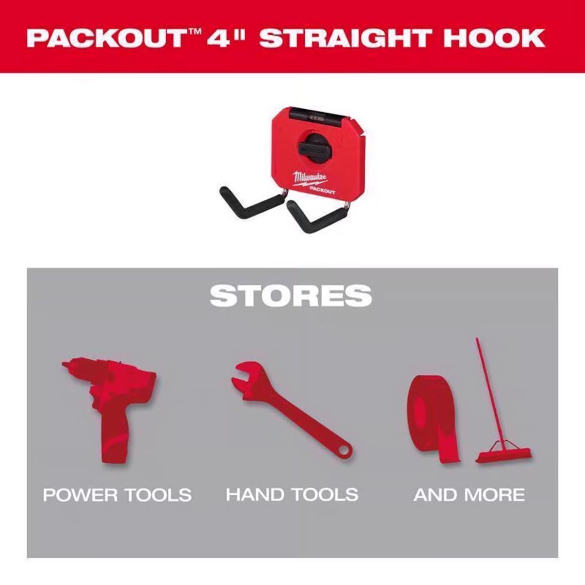 Milwaukee Packout Small Black/Red Plastic 4 in. L Straight Hook 1 pk